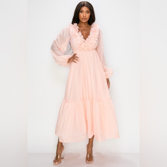423. Elegant Pink Maxi Dress with Ruffle Details - Picture 1 of 2